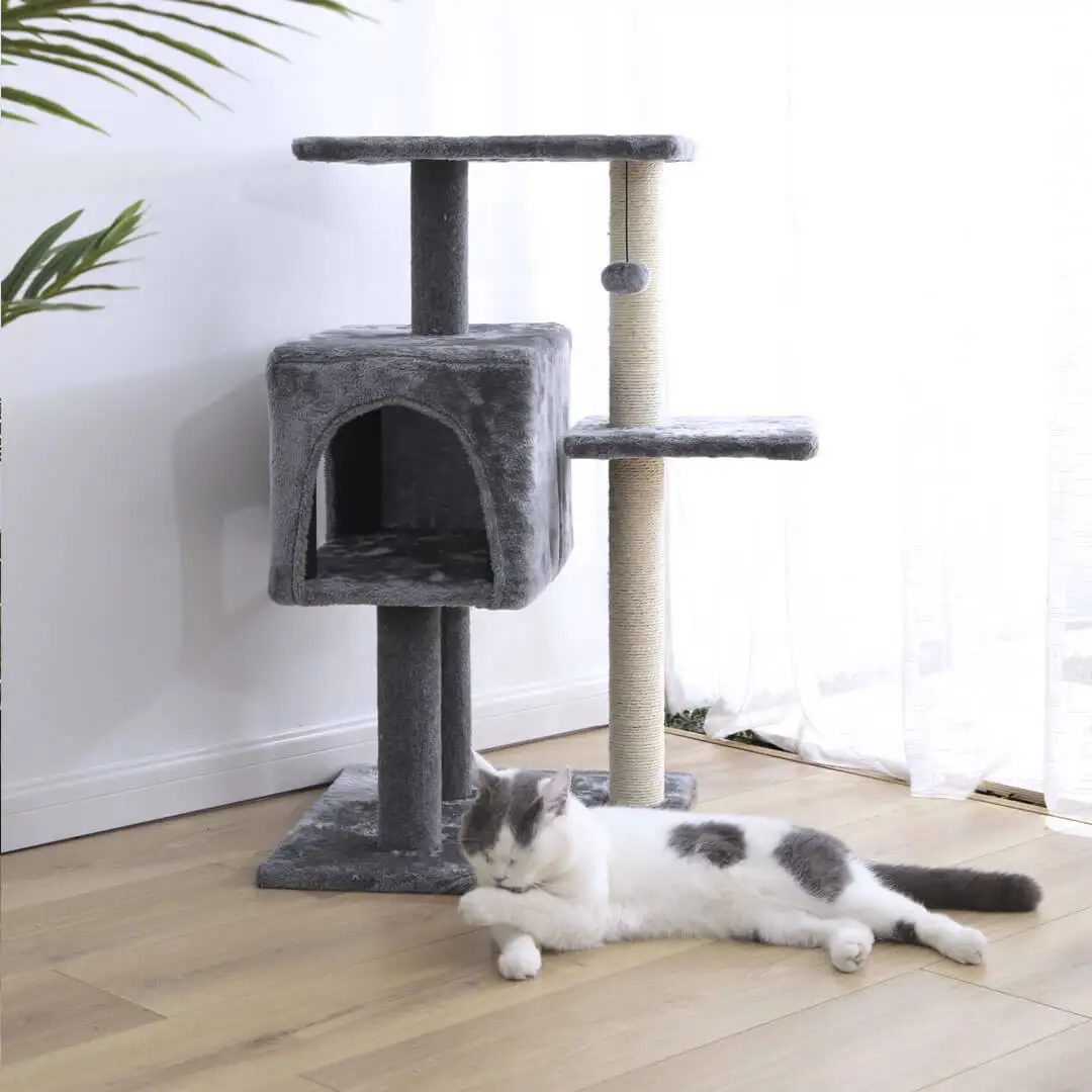 

Fast Delivery Pet Cat Tree Tower Condo Wood Scratcher with Scratching Post for Cats Climbing Tree Toys Protecting Furniture Nest