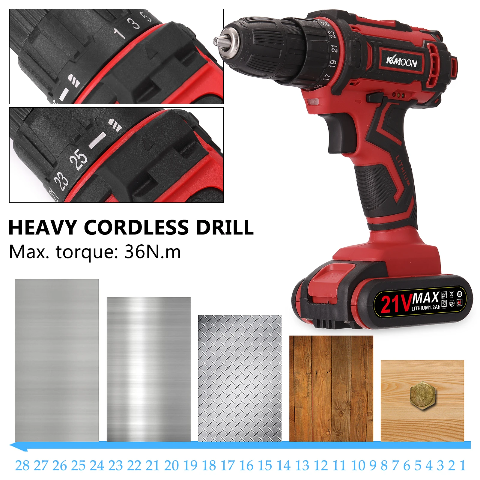 

KKmoon 21V Electric Cordless Drill High-power Lithium Battery Wireless Rechargeable Hand Drills Brush Motor Home DIY Power Tools