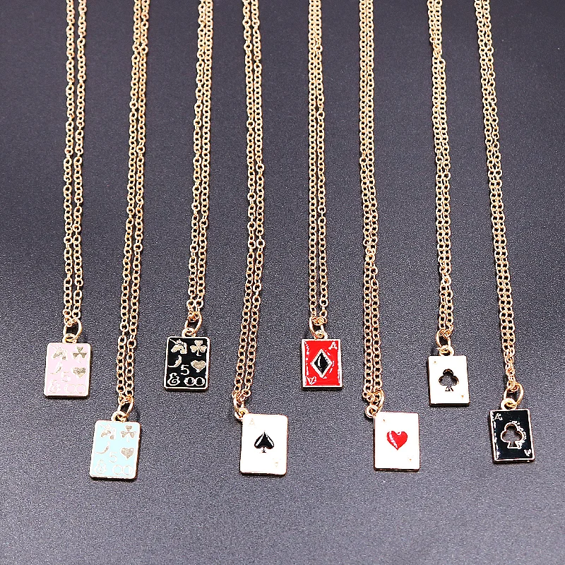 

Hip-hop Style Enamel Playing Card *A* Four-leaf Clover Metal Tag Lucky Charm Amulet* 5* Necklace DIY Jewelry Crafts For Woman