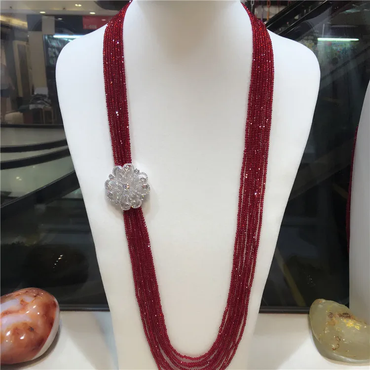 

Women's fashion zircon accessories accessory 8ROW red crystal necklace custom colors fashion jewelry 25inch