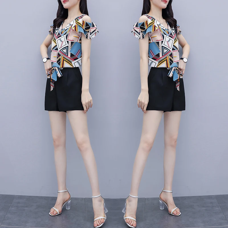 Летний комплект из двух предметов женский наряд шифона размера плюс Модный 2