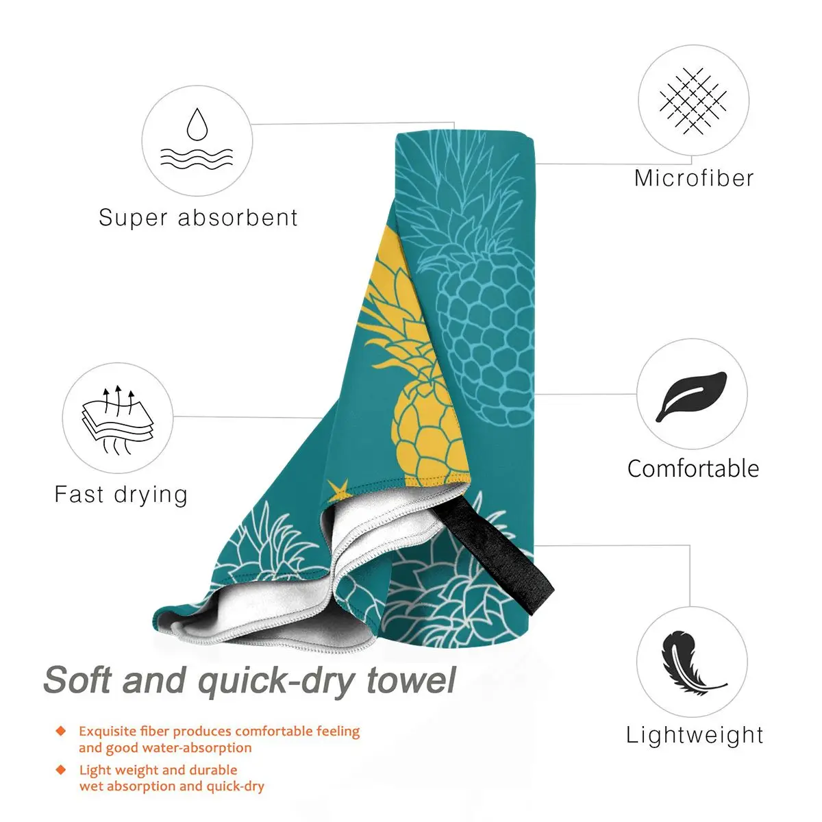 Быстросохнущее Большое банное полотенце с рисунком ананаса тонкое