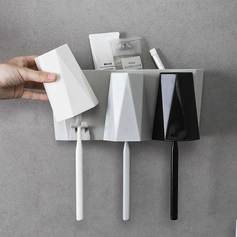 

Wall Mount Dust-proof Toothbrush Holder Storage Rack Toothbrush Toothpaste Cup Storage Bathroom Accessories