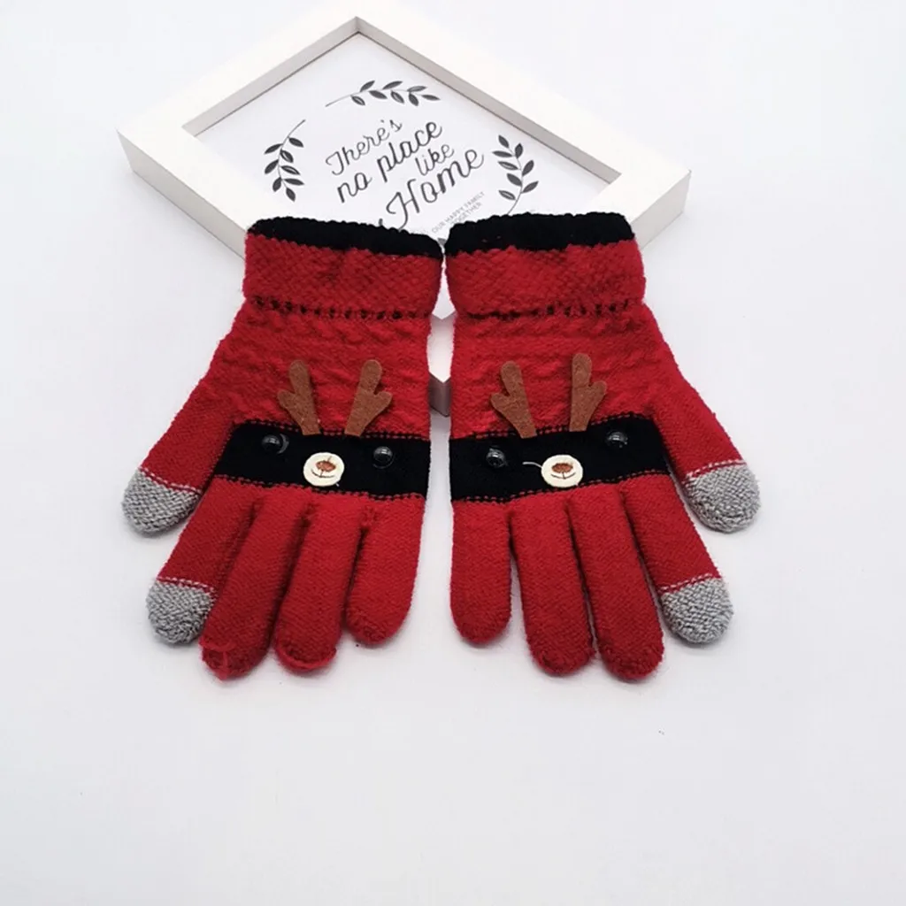 Рождественские Зимние Детские Разноцветные теплые вязаные перчатки с рисунком