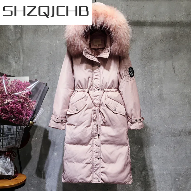 

SHZQ Winter Duck Down Jacket Women Long Down Coat Female Thick Slim Jackets Clothes Ladies Large Fur Hooded Warm Coats LWL1047