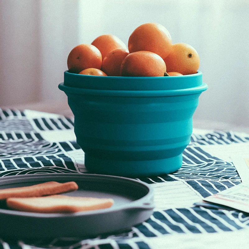 

1000ml Travel Salad Bowl Reusable Silicone Collapsible Bowl Food Storage Containers Fruit Bowl