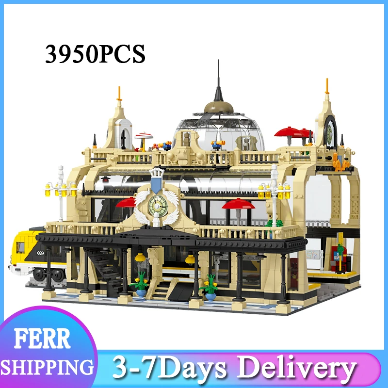 

Строительные блоки JIESTAR «Европейская станция поезда», модель города MOC Street View, 3950 деталей, игрушки для детей, подарки 89104