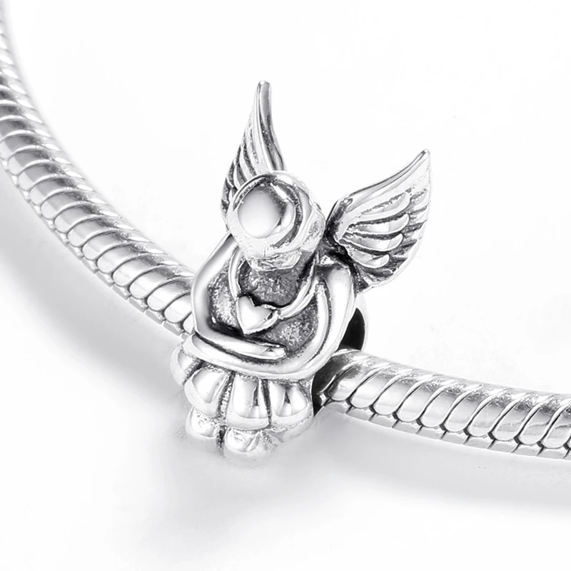 Созерцательный 925 пробы ангела серебряные крылья Ангела бусины очарование