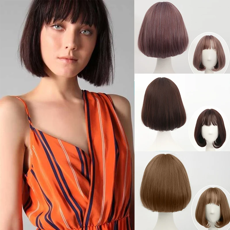 Парик LUPU черный коричневый короткий прямой Боб с челкой прическа синтетические
