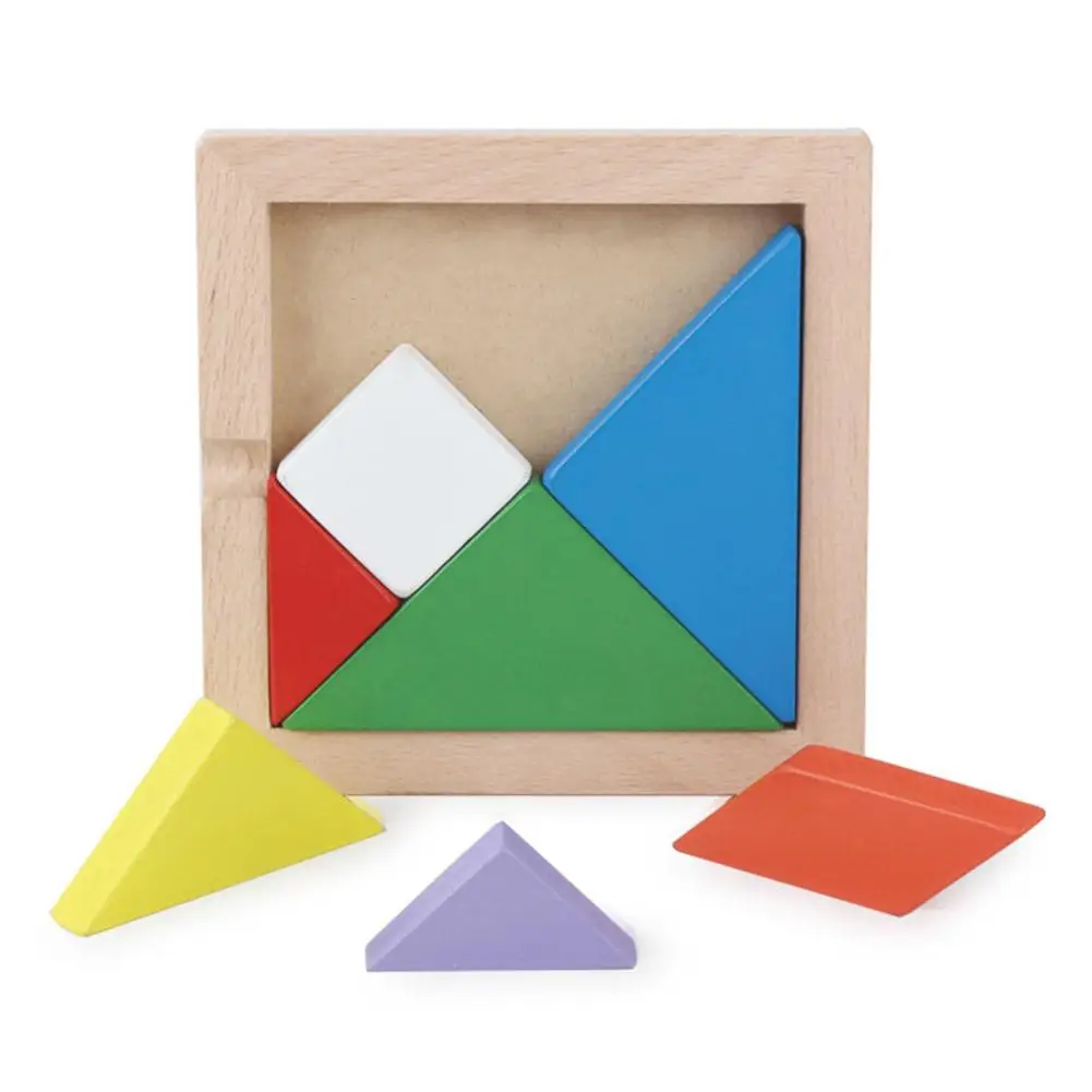 Большой 7 разных цветов деревянная головоломка Танграм Квадратная тарелка