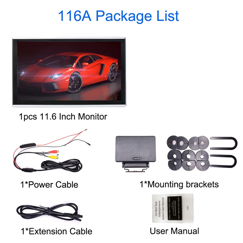 1pcs 116A ONKAR Android 9,0 подголовник монитор с 11,6 дюймов ips сенсорный экран 1920*1080 1080P Поддержка mirror link wifi FM радио SD HDMI - Цвет: 1pcs 116A