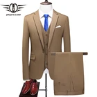 Красный зеленый желтый озерно-синий свадебный костюм, приталенный смокинг, Мужская официальная деловая одежда, костюмы, комплект из 3 предметов (пиджак + брюки + жилет) Q949