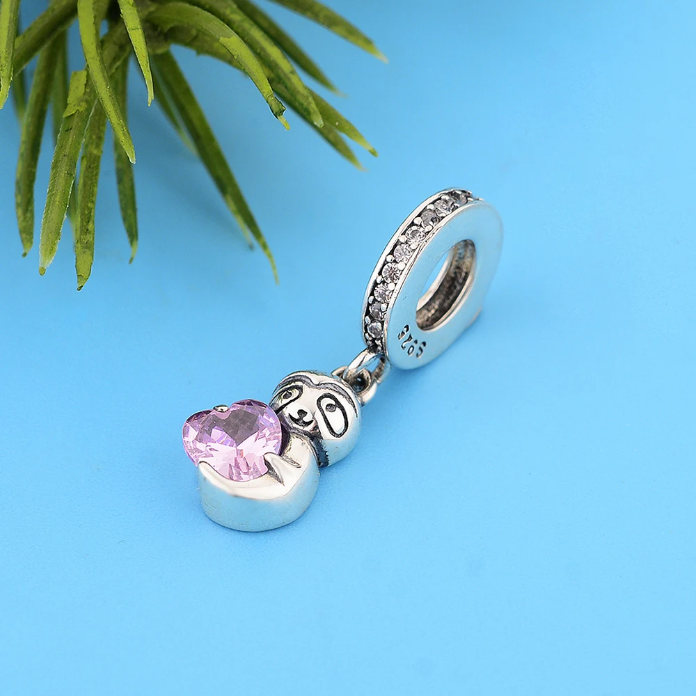 

Шарм-обезьяна с розовым сердцем для оригинального браслета Sanke ожерелье женское ювелирное изделие из стерлингового серебра 925 пробы блестя...