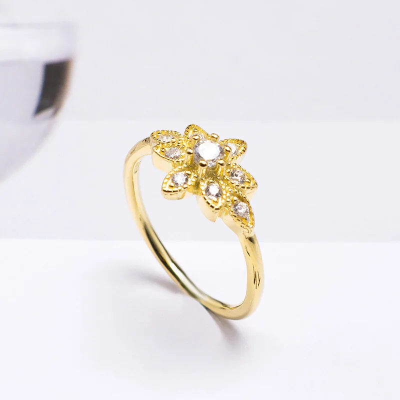 

14K Rose Silod Gold Ring for Women Christmas Diamond Fine Jewelry for Luxury Flower Cute/Romantic Anniversary Gold Rings Women