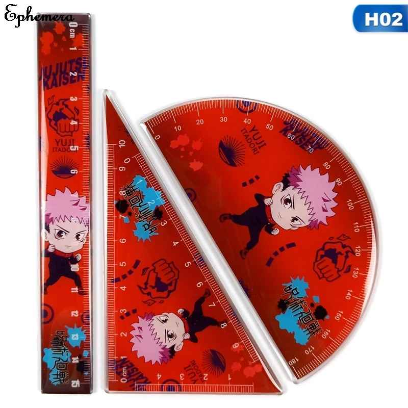 

3Pcs Anime Jujutsu Kaisen Itadori Yuuji Gojou Satoru Ruler Set Measuring Scale Students Cartoon Measure Ruler School Supplies