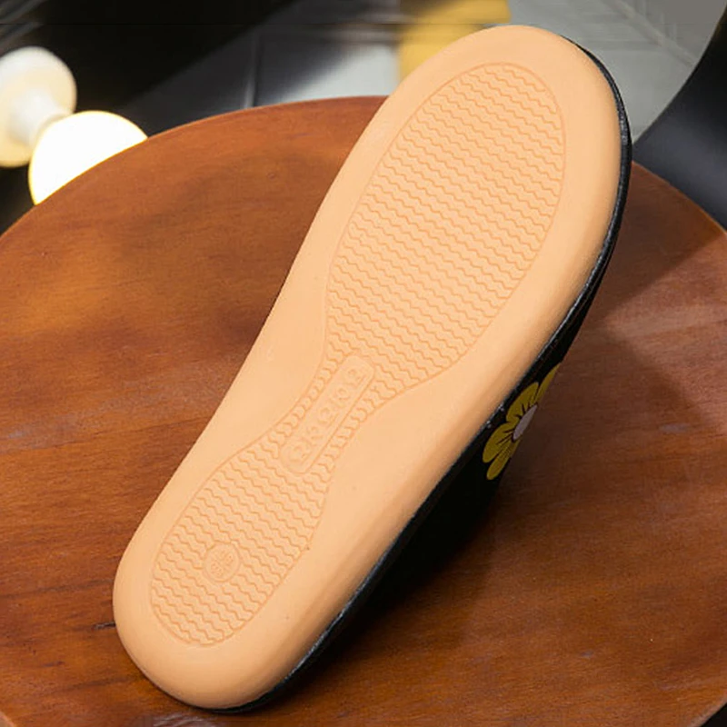 Зимние новые теплые домашние тапочки с цветочным принтом женская напольная