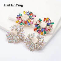 new rainbow color crystal shiny rhinestone womens big stud earrings bohemian sun flower earrings banquet jewelry party gift