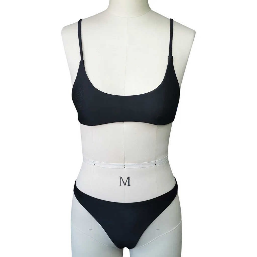 Купальник женский однотонный черный с пуш-ап пикантный комплект бикини-бандо