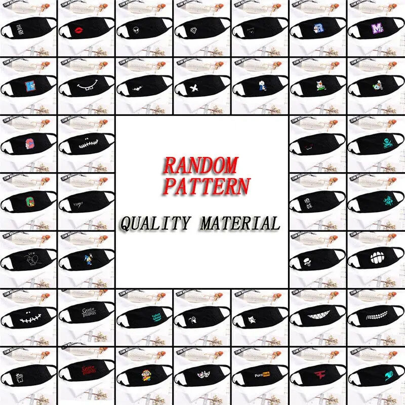 10 шт. черная Симпатичная хлопковая маска для лица с аниме KPOP многоразовые теплые