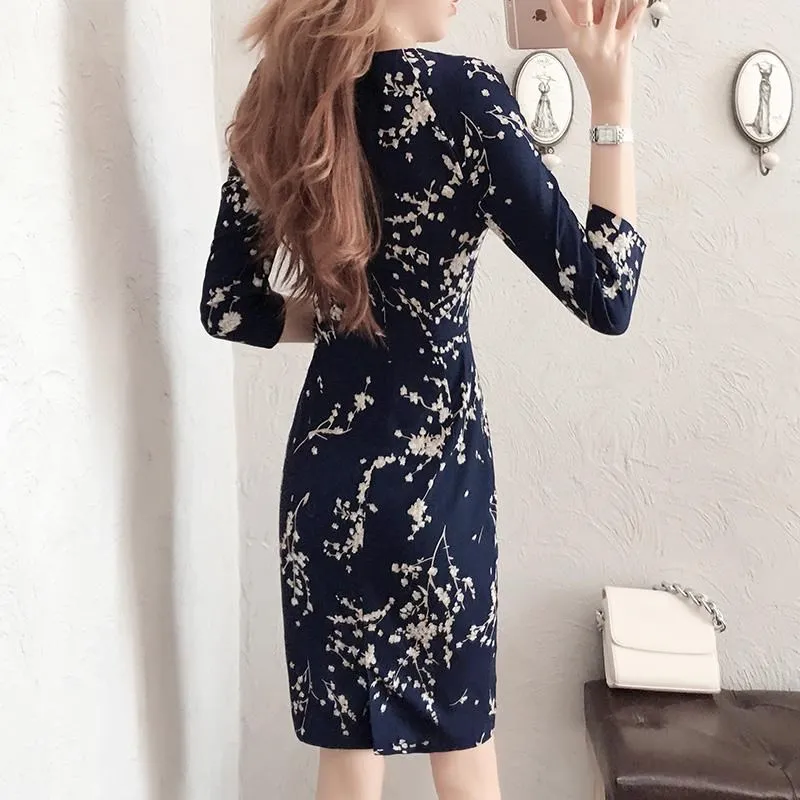 

Spring Floral Dress For Women OL Korean Dress Fashion Luxury Women Dresses Office Ladies Dresses Belt Vestidos De Fiesta