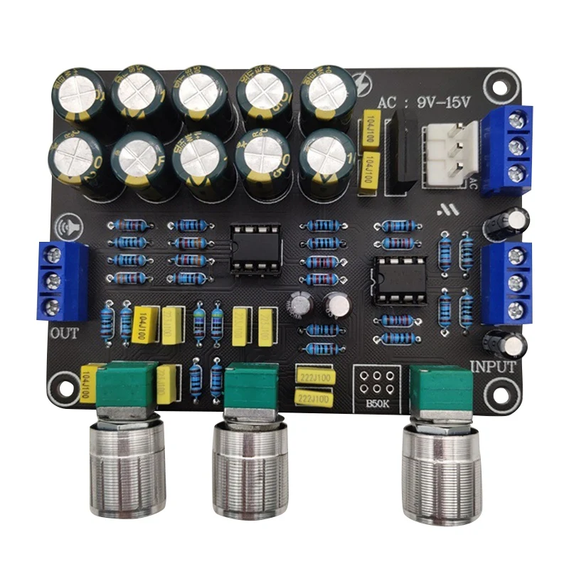 

RISE-Dual NE5532 Replaceable Tone Preamp Board Audio Treble Bass Adjustment Equalizer Preamplifier Tone Control Preamplifier