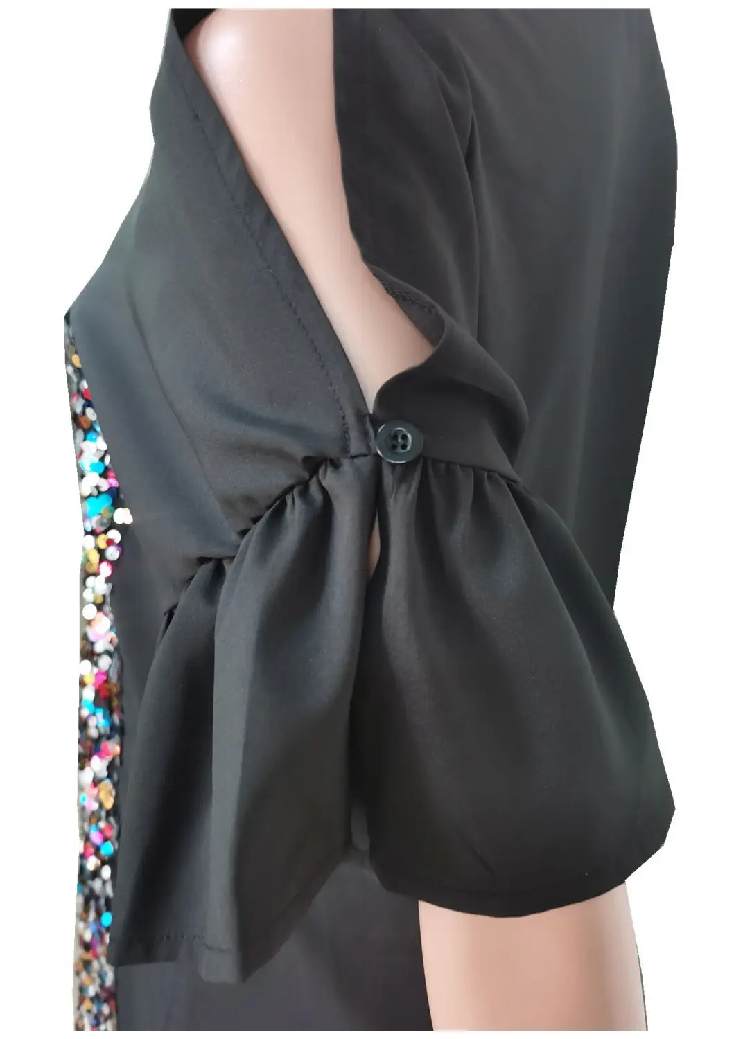 

Stitching Color Sequin Dress Women's Petal Sleeves + Buttons Fashion And Elegant High Quality Asymmetric Lotus Leaf Skirt 2021