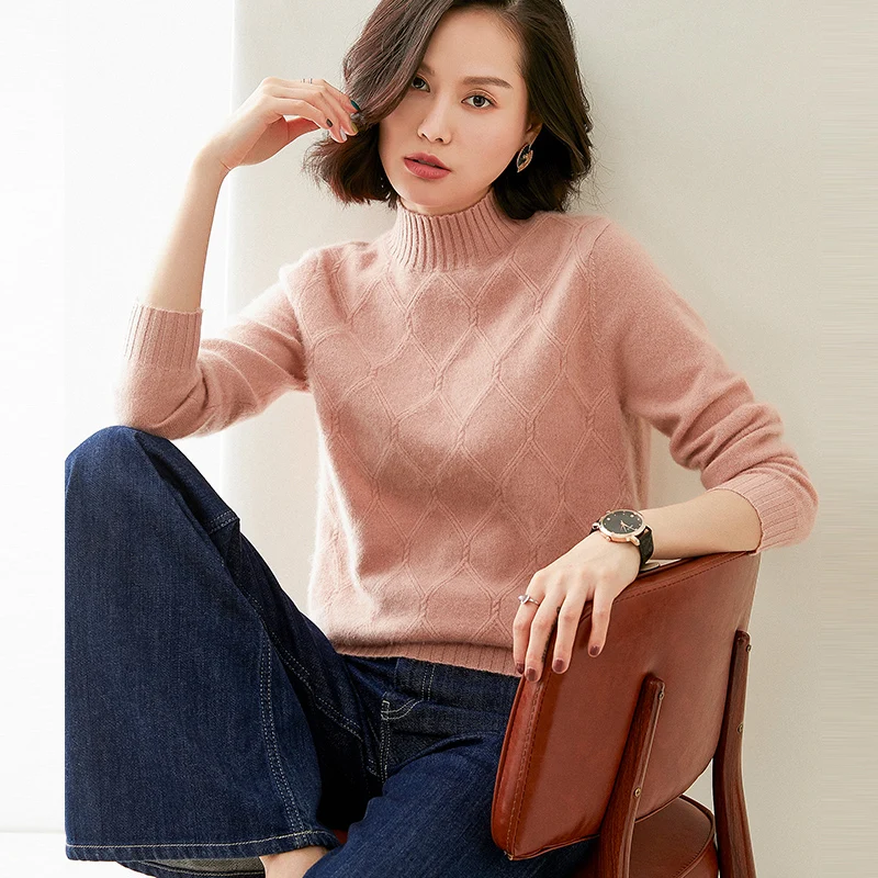 

2021 woman winter 100% Cashmere sweaters autumn knitted Pullovers High Quality Warm Female thickening Turtleneck