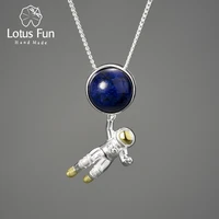 lotus fun natural lapis lazuli stone space odyssey pendant real 925 sterling silver chains and necklaces for women mens jewelry