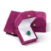 bump rose print velvet wedding ring jewelry storage display packaging box for women anniversary birthday gift showcase portable