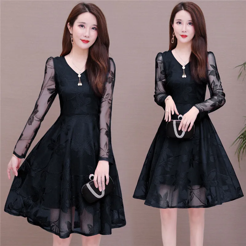Casual Sexy Midi Dress Women V-Neck Long Sleeve Beach Club Party Dresses Female Embroidery pearl Floral Elegant Vestidos | Женская