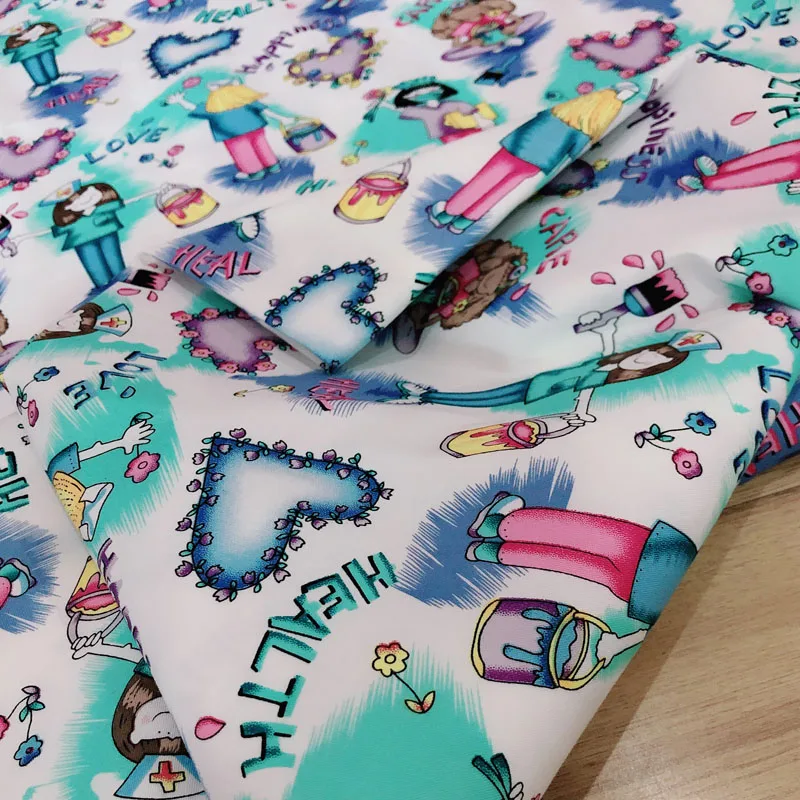 

Viaphil 100% Cotton Fabric Brand New Love Heart Happy Nurse Printed Sewing Cloth Dress Clothing Textile Tissue