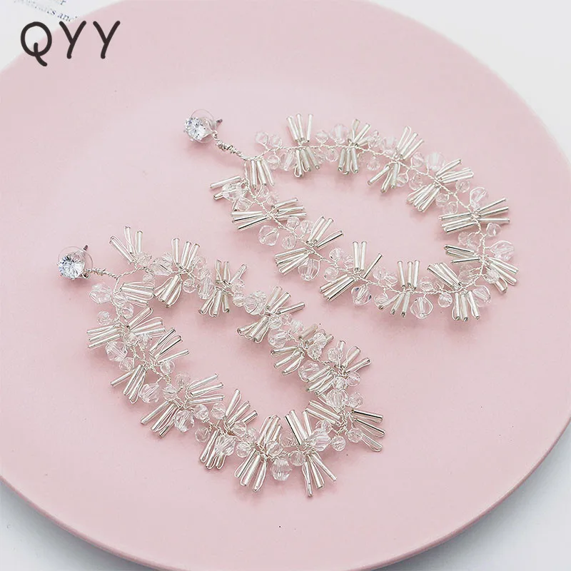 QYY Fashion Handmade Surround Big Earring Wedding Women Jewelry Accessories Austrian Crystal Bridal Eardrop for | Украшения и