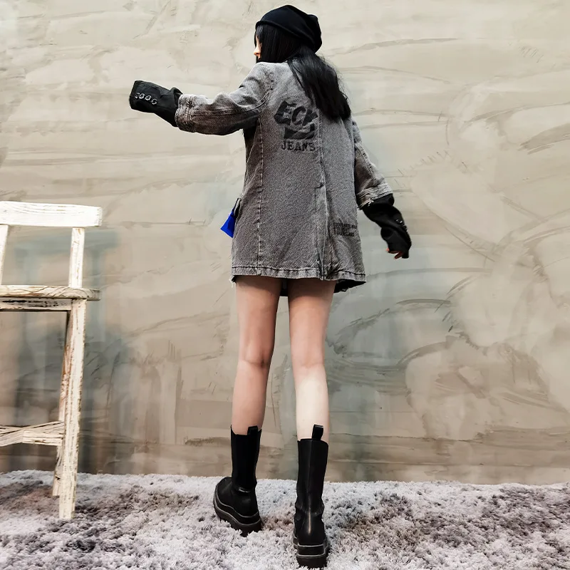 

2020 new high-quality denim casual small suit women's autumn jacket Korean style temperament single-breasted contrast top