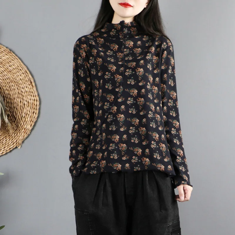 Женская рубашка-водолазка с цветочным принтом Элегантная блузка в Восточном