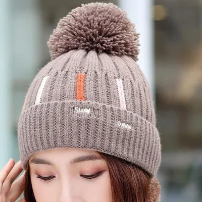 Knitted Hat With Scarf Collars SUOGRY Sets For Women Winter Ladies Hat& Scarf With Pompom Thick Two Piece Keep Snow Warm Set - Цвет: Single cap coffee
