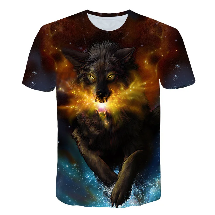 

BIAOLUN 4T-14T Years Teens T-shirt for Boys or Girls 3D Wolfs Printed Short Sleeve Round Collar T Shirt Big Kids Hot Sale