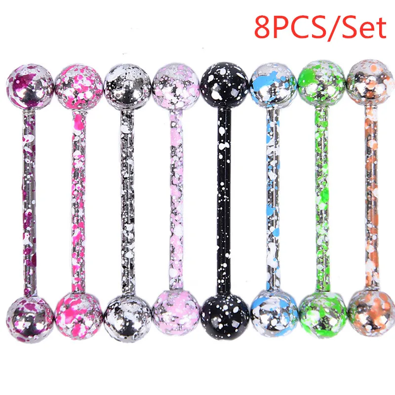 8 шт. разноцветные кольца на язык разные штанги для пирсинга стержни