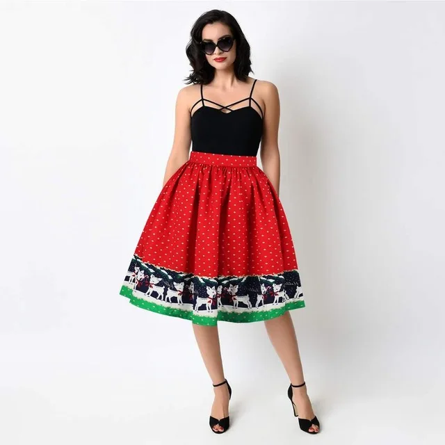 Новинка, женские юбки с принтом Ван Гога, женские юбки с высокой талией, Рождественская юбка - Цвет: 02