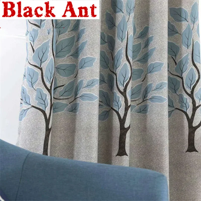 Nordic стильная ткань для занавесок Гостиная пасторальный дерево узор серый