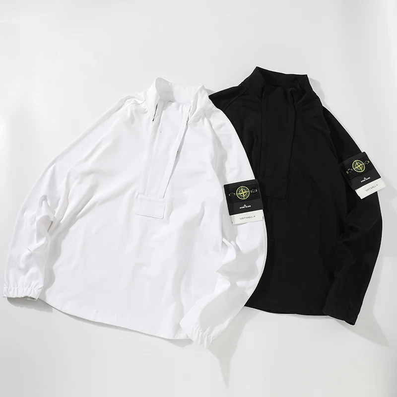 

2021 spring and autumn new solid color half zipper stand collar loose casual top couple Hoodie