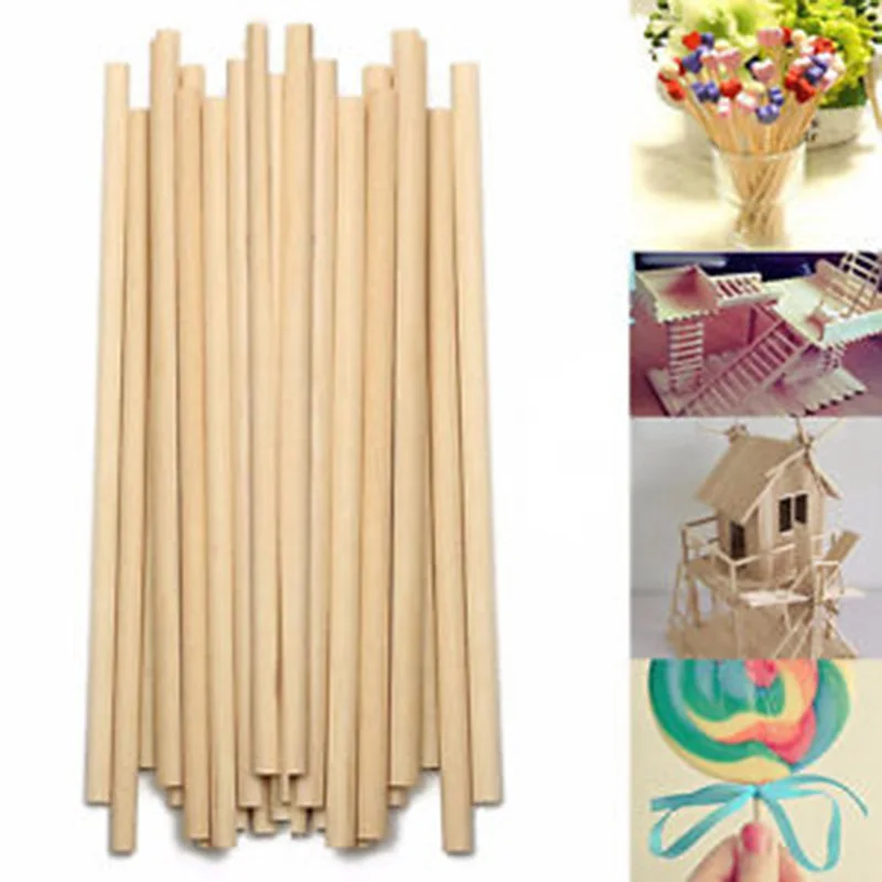 

50 Pcs Round Wooden Stick For Crafts Food Ice Lollies And Model Making Cake Dowel For DIY Food Craft Useful Wood For Home DIY