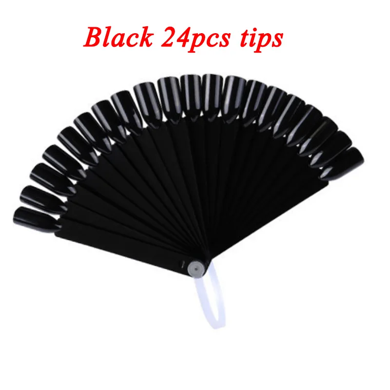 black 24pcs 1 Набор накладных наконечников для ногтей натуральный прозрачный черный веер палец полная карта дизайн ногтей Дисплей Практика УФ гель лак Инструменты Аксессуары для маникюра - Цвет: black 24pcs