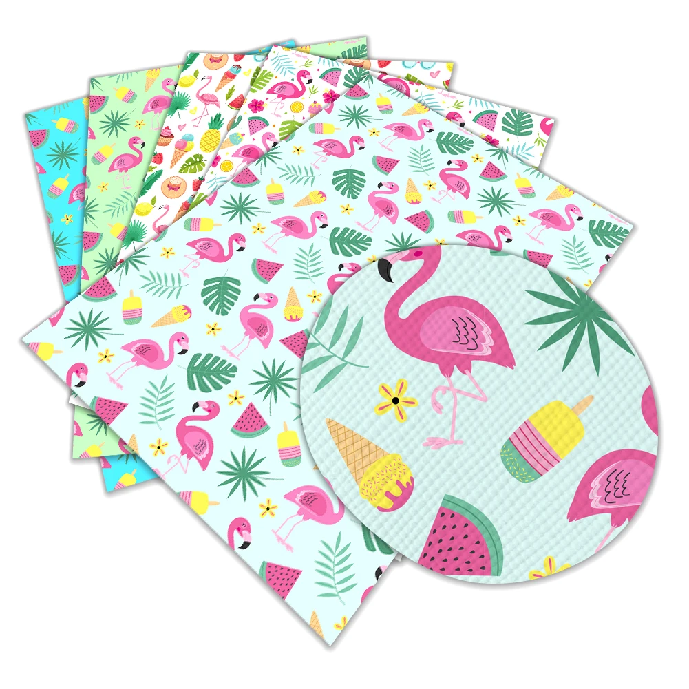 

Summer Flamingo Printed Faux Leather Sheets Synthetic Leather Fabric for Hair Bow Bags Shoes Crafts 30*136cm