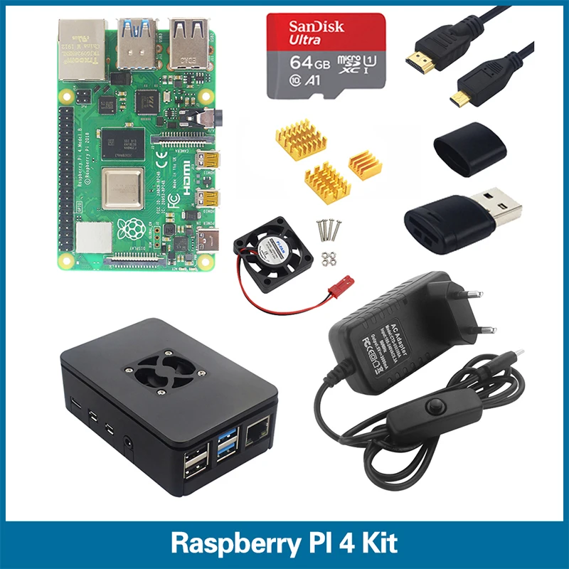 Комплект S ROBOT Raspberry Pi 4 Model B 1 ГБ/2 ГБ/4 ГБ ОЗУ чехол радиатор карта SD 64 Micro HDMI Вилка