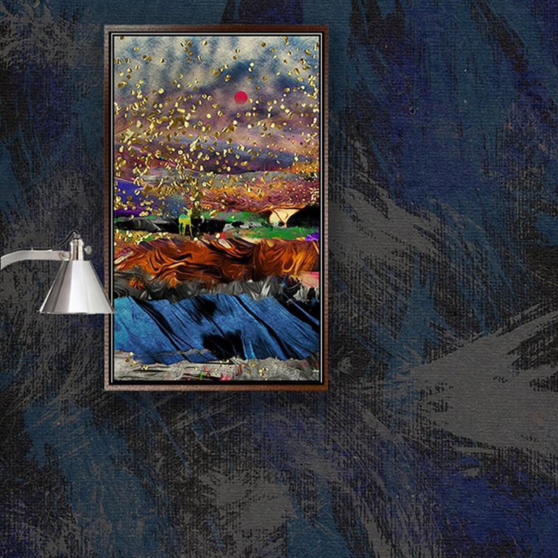 Canvas Poster Print Nordic Abstract Deer Geometric Mountain Sunrise Sunset Forest Landscape Golden Decor for Living Room 2-53 | Дом и сад