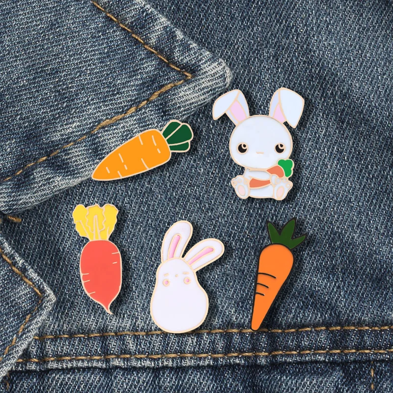 Брошь Морковка в виде кролика Милая Белая эмалированная брошь Металлическая