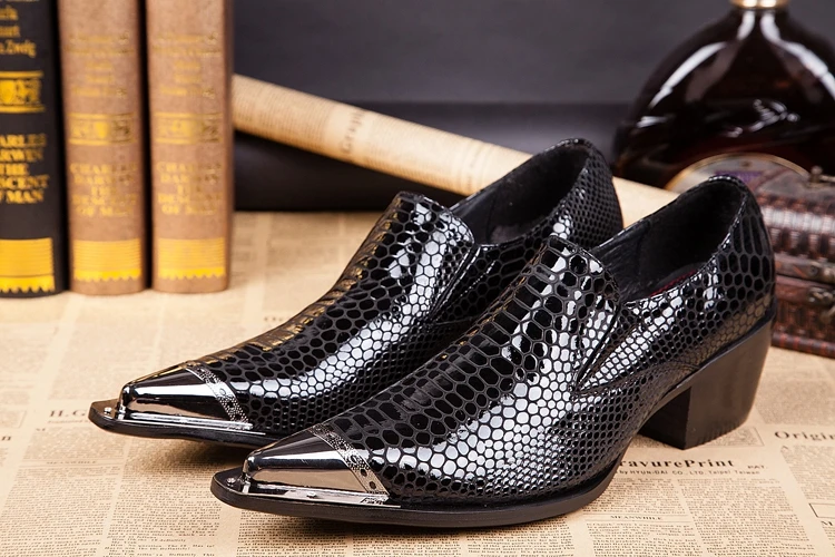 Мужские туфли из натуральной кожи питона с острым носком на шнуровке Metauic