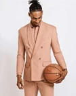 2022 стильный двубортный костюм для мужчин, мужские костюмы, Свадебный светло-розовый блейзер, 2 предмета, пиджак и брюки для жениха