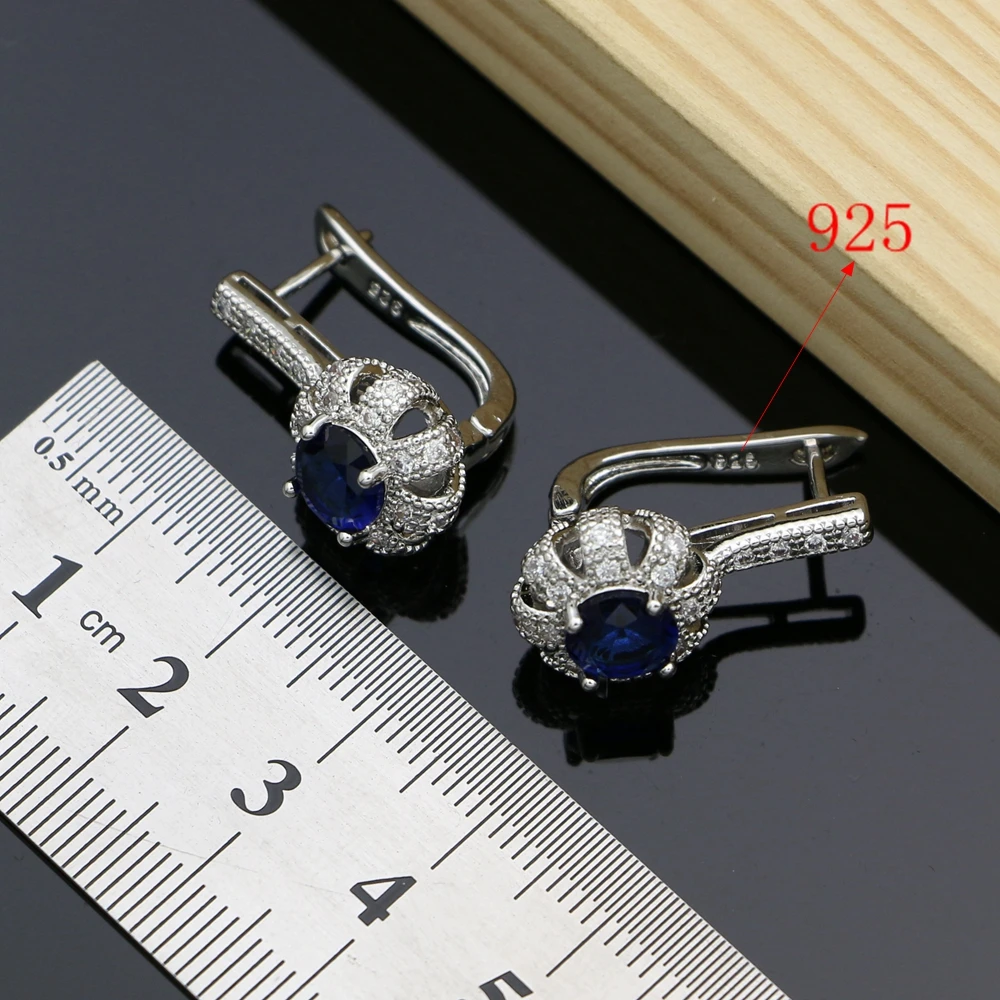 Blue Cubic Zirconia 925 Sterling Silver Bridal Jewelry Sets Docoration Women Wedding Earrings Rings Dropshipping Necklace Set | Украшения и