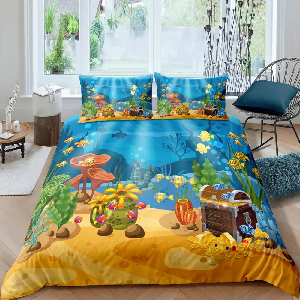 

Sea Creative Pattern Bedding Set Queen 3D Cute Printed Duvet Cover Bedclothes 2/3pcs Home Textiles High Quality Funda de edredn